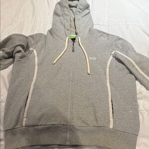 Boss Light Gray Hoodie with Zip Closure